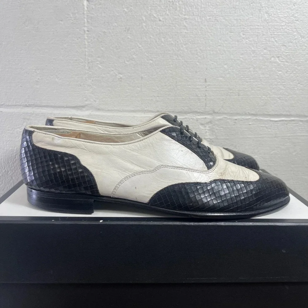 Vtg Johnston Murphy Spectator Black White Leather Wingtip Oxford Dress Sz 11‎ D